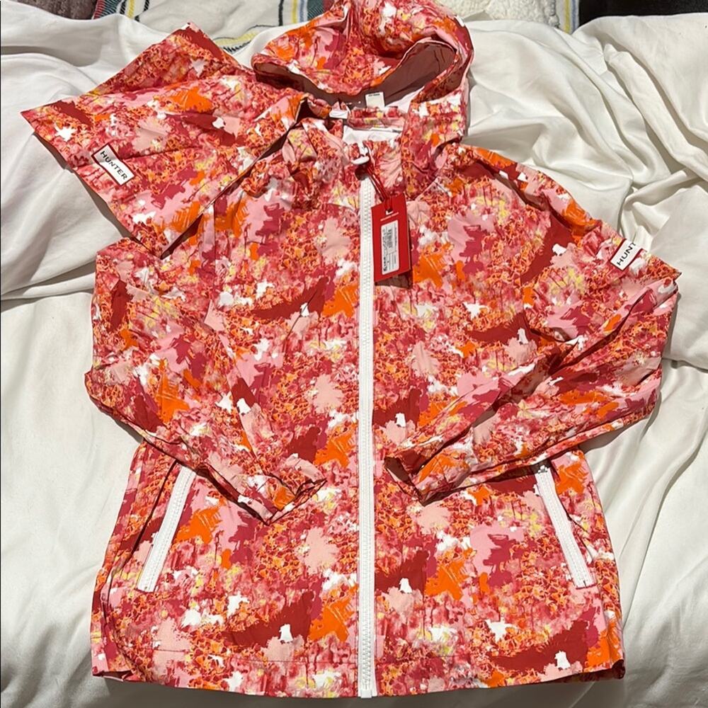 Hunter Pink and Orange kids S Raincoat Floral Pattern Lightweight packable pouch